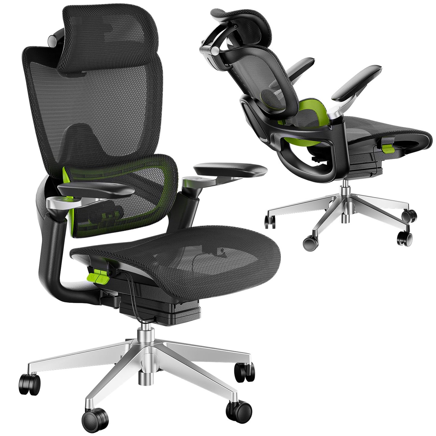 chirvana Ergonomic Office Chair, Mesh Home Office Desk Chair with Adaptive Lumbar Support, Gaming Chair with Headrest, 5D Armrest,90-130°Tilt, BIFMA Certified, Model Zen (Green)