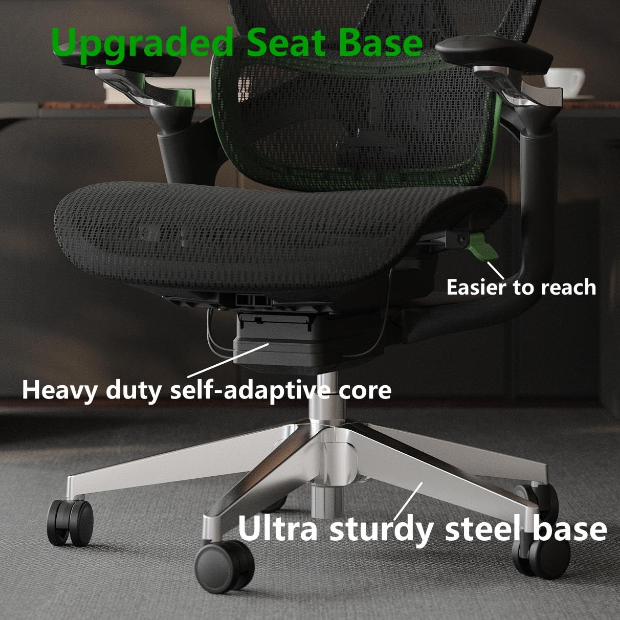 chirvana Ergonomic Office Chair, Mesh Home Office Desk Chair with Adaptive Lumbar Support, Gaming Chair with Headrest, 5D Armrest,90-130°Tilt, BIFMA Certified, Model Zen (Green)