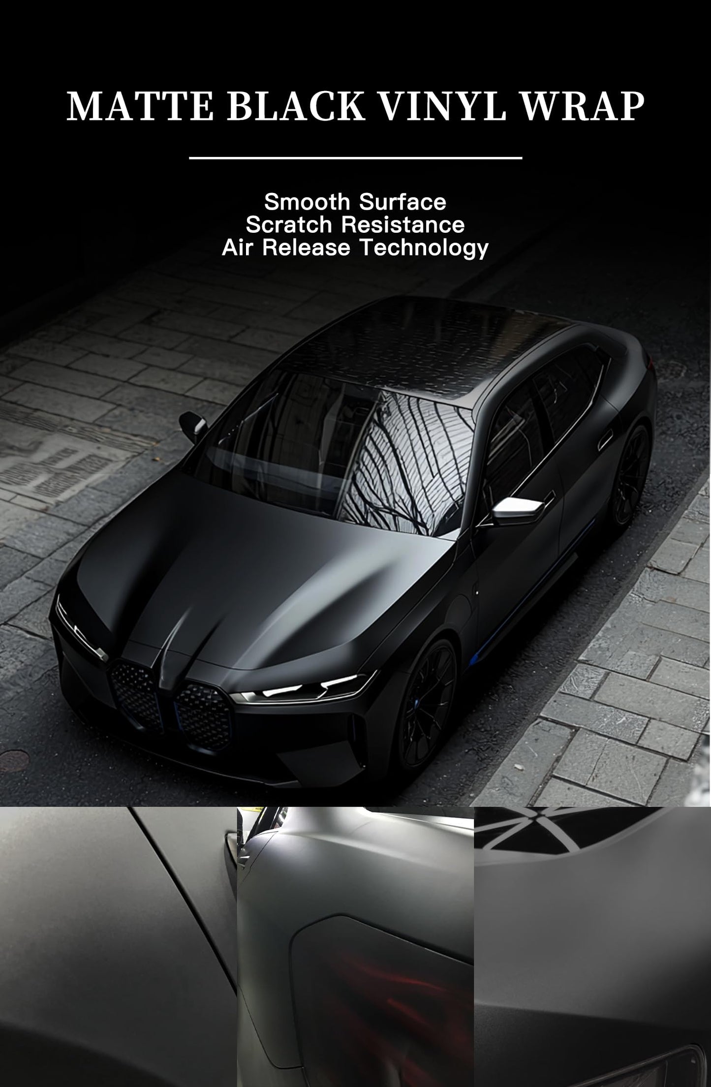 XINXINVibe Matte Black Vinyl Wrap Film for Cars, 15ft x 5ft Automotive Wrapping Film Roll for Car Body Protection, Scratch Resistance with Air Release Technology (Matte Black)