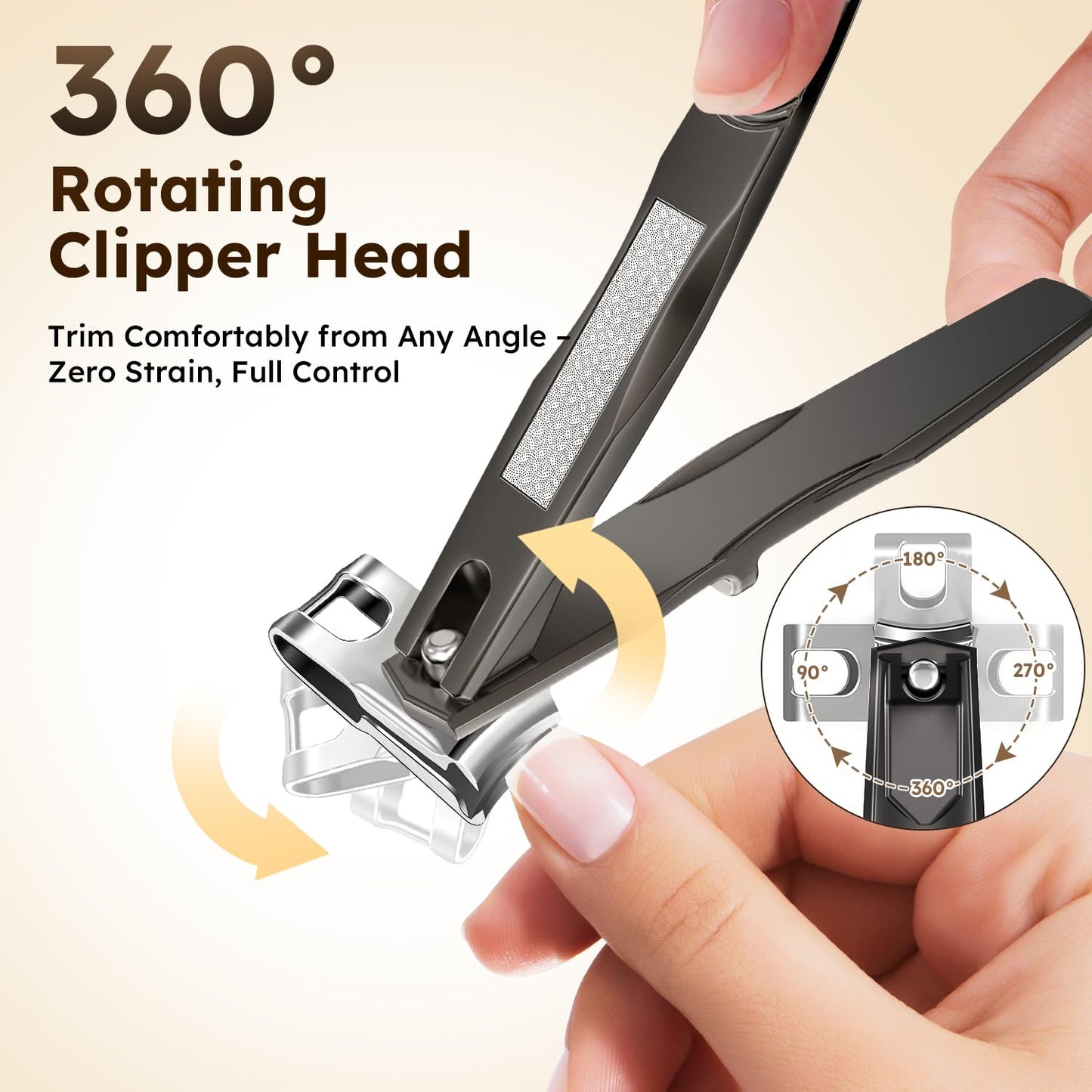 360° Rotating Nail Clippers for Seniors with Arthritis, Ergonomic Long Handled Toenail Clippers for Thick Nails for Seniors, Heavy Duty Fingernail Clippers with Catcher Wide Opening Sharp Nail Cutters