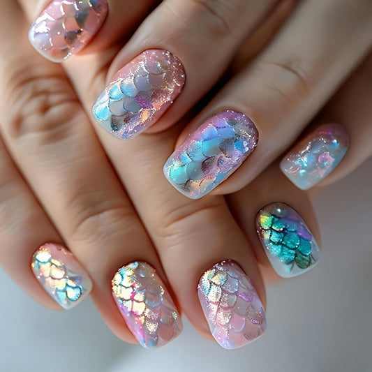Short Press on Nails Square Fake Nails Pink Acrylic Nail Press Ons Seeneey Sparkly Ombre Stick on Nail for Women 24pcs