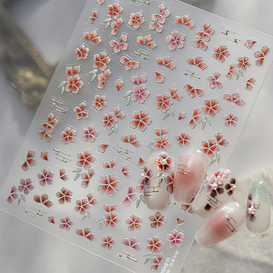 Floral Nail Art Stickers 5D Embossed Flower Nail Stickers Flower Nail Decals Luxury Self-Adhesive Nail Art Supplies for Women Girls Spring Manicure 1 Sheet