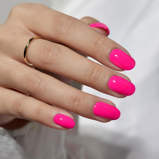 Rose Press on Nails short Almond Fake Nails Rose Pink Designs False Nails Full Cover Glossy for Women Daily Wear Manicure Decoration 24Pcs