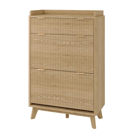 IDEALHOUSE 48" Tall Freestanding Fluted Shoe Storage Cabinet with 2 Flip Drawers, Hidden Narrow Shoe Rack Organizer Cabinet Storage for Entryway Living Room