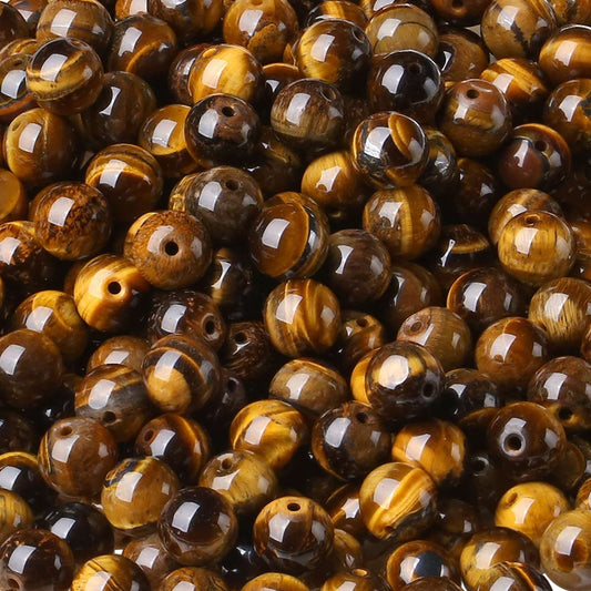 LAIDANLA Tiger Eye 8mm Natural Stone Beads Round Loose Gemstone Stone Beads for DIY Bracelet Necklace Earrings Jewelry Making Polishing Genuine Real Beading 96PCS 2 Strand 32"