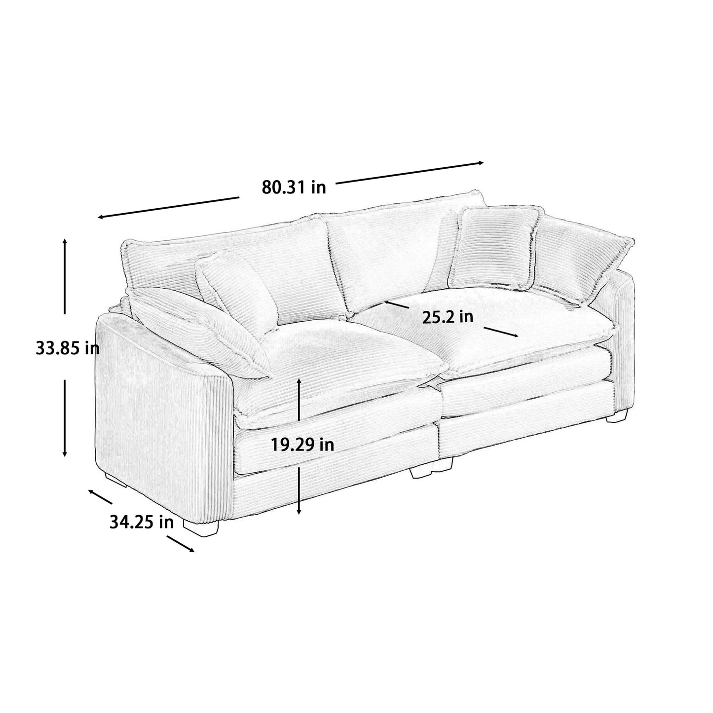 KEIKI 2-Piece Sofa Set with 2 Oversized Corduroy Loveseat Sofa, Upholstered Modern 4-Seater Corner Couch Set with 8 Pillow, High-Density Foam Cushions, Removable Armrests, for Living Room, Green