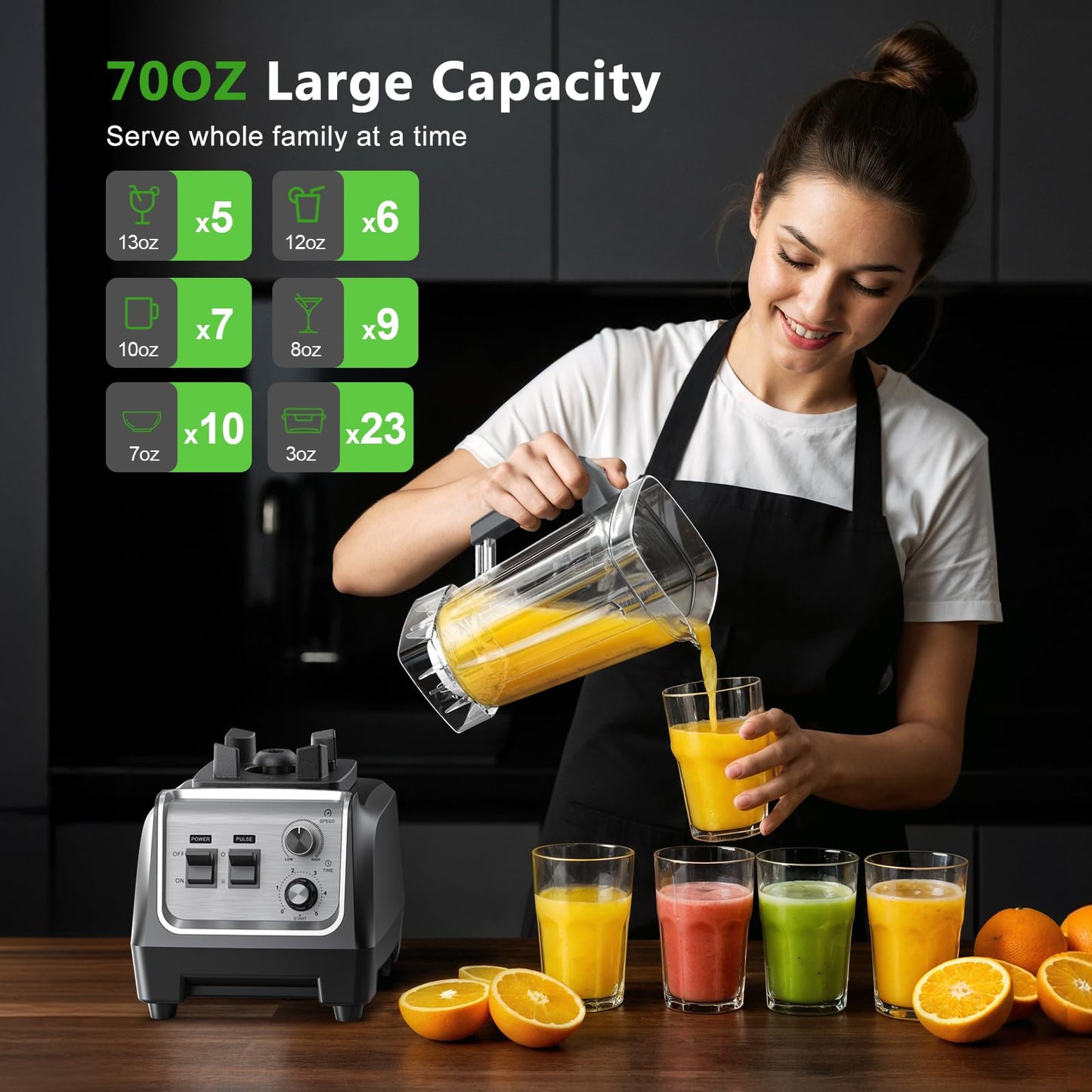 1800W Blender for Smoothies 70 oz Large Capacity Countertop Blenders with 20 oz Grinding Cup - 28000RPM High Speed Kitchen Blender for Ice Crushing, Frozen Drinks, Milkshakes & Puree