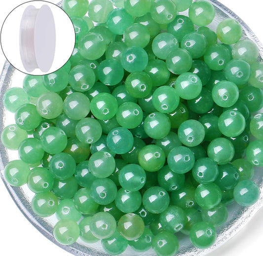 QINJIEJIE 100PCS Green Aventurine Beads 8mm Natural Stone Beads Round Loose Gemstone Bead for Bracelet Beading Crystal Jewelry Making DIY Necklace Earrings 0.32"