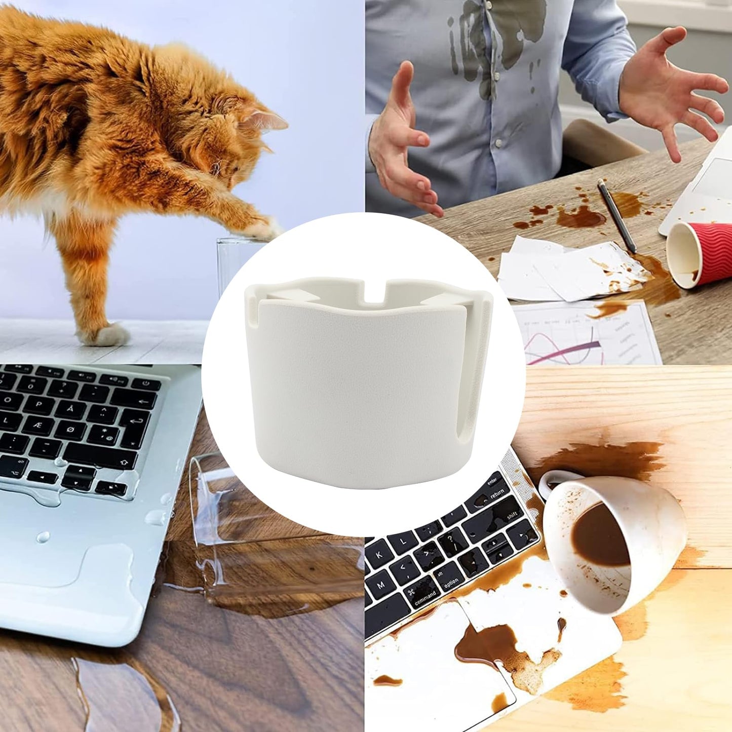 Heavyrain Suction Cup Holder with Removable Anti-Spill Design | Tip-Proof Drink Holder for Desk, Bedside, RV & Boat | Tacky Base & Walled Profile to Prevent Spilled Drinks White (HR0117-WH)