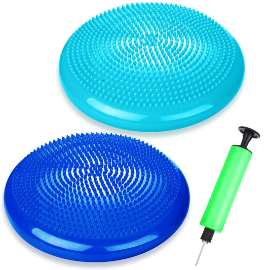 Silipull 2 Pcs Wiggle Seat Inflated Wobble Cushion Flexible Balance Disc with Air Pump for Core Stability Strengthening Improving Posture Physical Exercise(Royal Blue and Macaroon Blue)