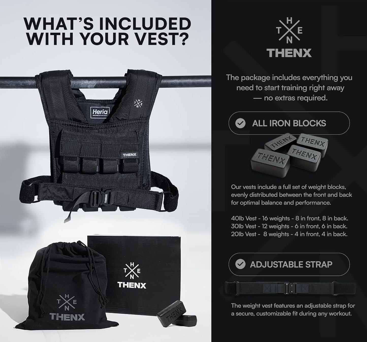 THENX Weighted Vest by Chris Heria – Adjustable Workout Vest for Men & Women – Calisthenics, Fitness, Running, Cross Training & Strength Training – Ergonomic Fit with Removable Weights – Black (Black, 40 lb)