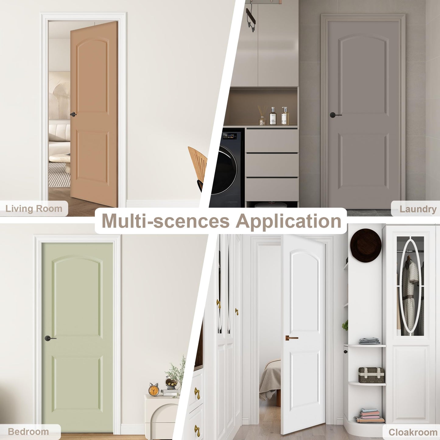 JUBEST 36"x80" Raised 2-Panel White Primed Hollow Core Interior Molded Door Slab with Arch Design, NOT Pre-drilled and NOT Included Hardware, Round Top Smooth Paintable Interior Door