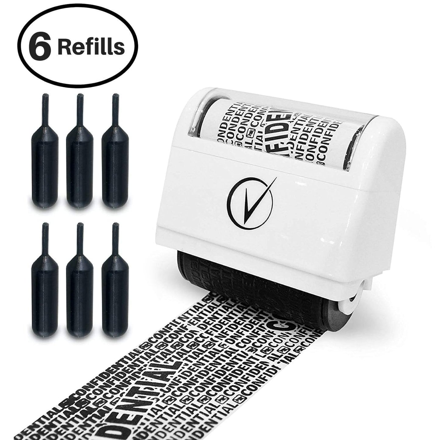 Vantamo Identity Theft Protection Roller Stamp for Hiding Sensitive Information, Wide Confidential Stamp with 6 Ink Refill, Security Stamp Roller for Identity Theft Prevention, Classy Blue