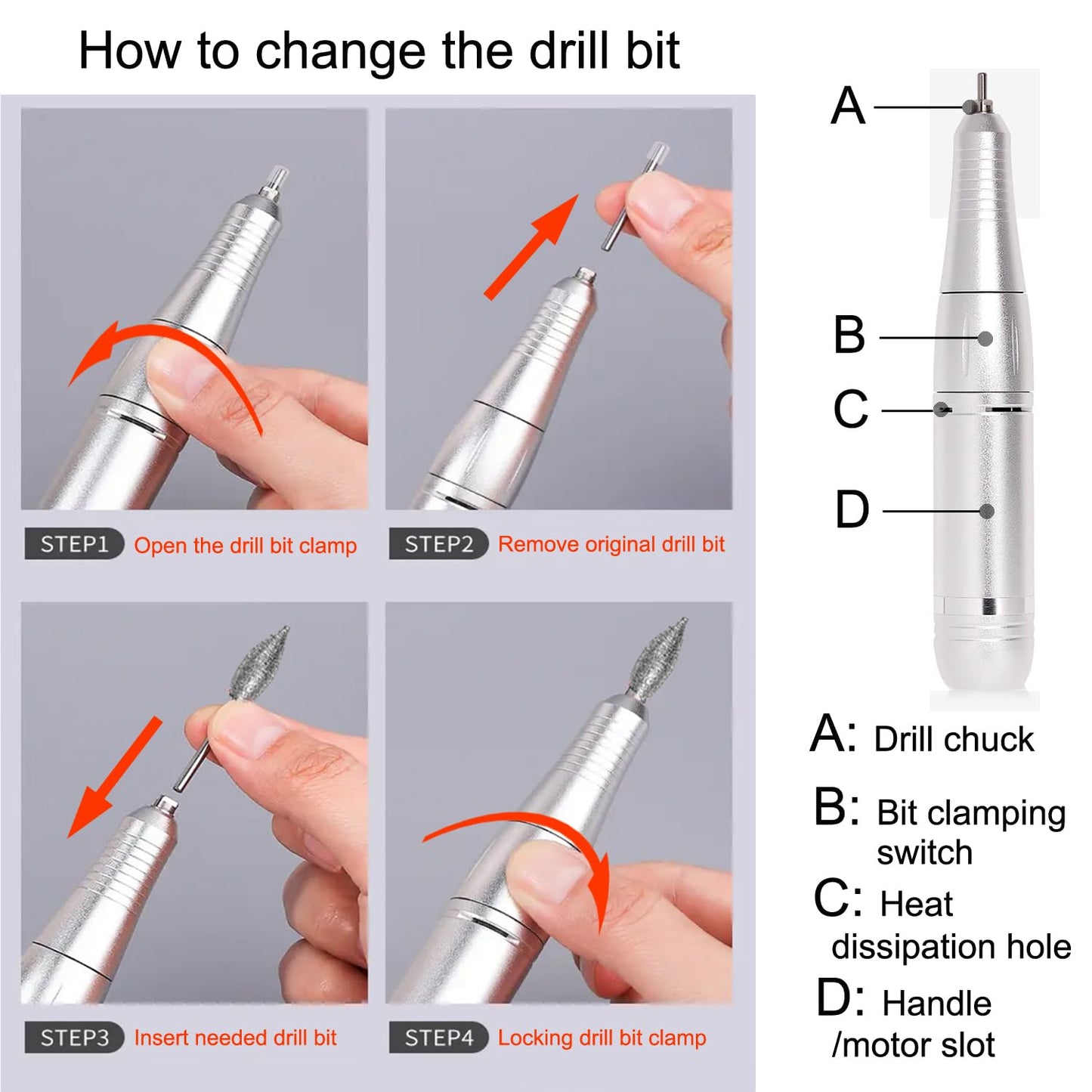 Electric 45000RPM Nail Drill Machine Rechargeable Portable Nail File Electric DIY Nail Drill Kit with Smart LCD Screen for Gel Nail Manicure and Pedicure Reflective Body etc(White)