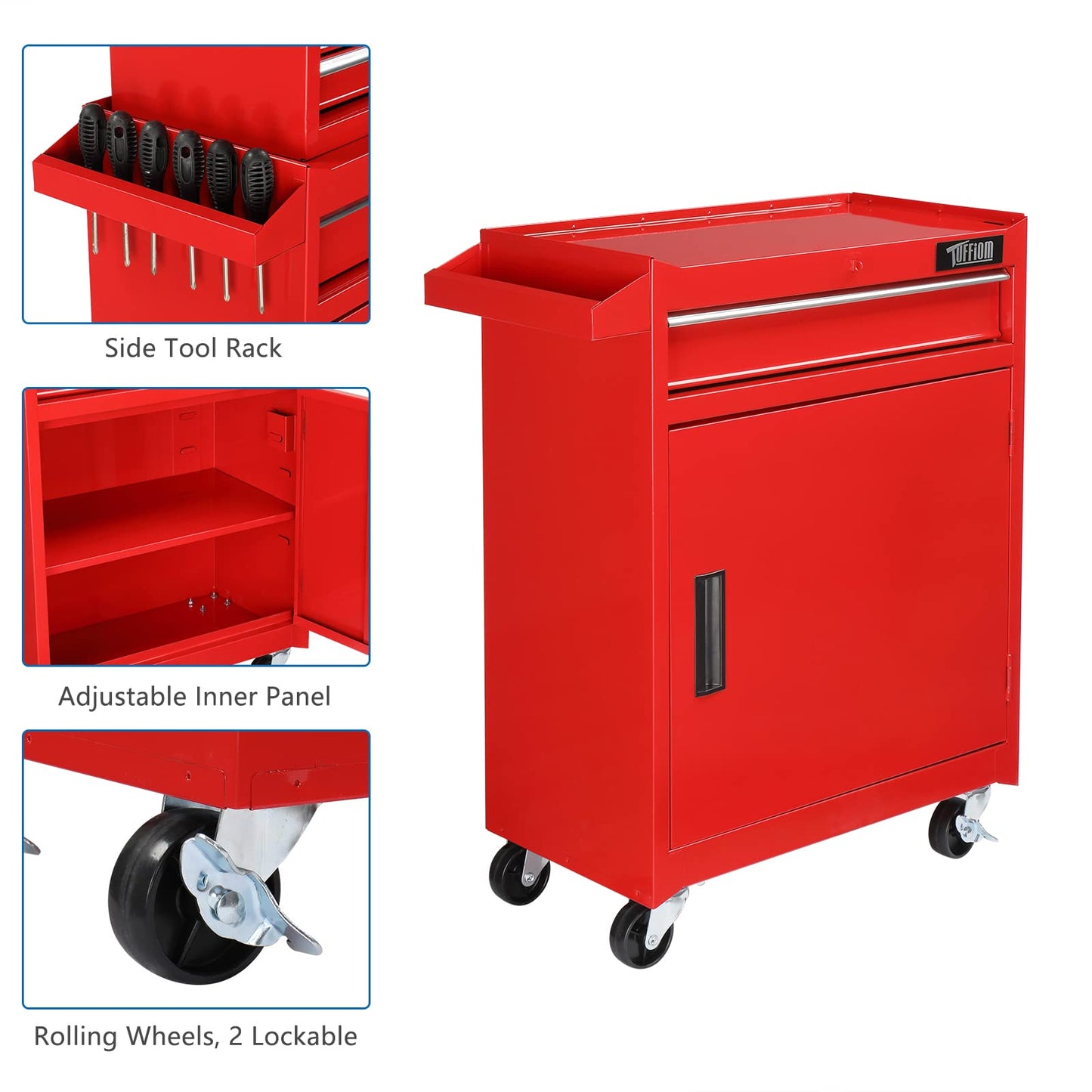 TUFFIOM 5-Drawer Rolling Tool Chest, Tool Storage Cabinet w/Drawers, Lockable Wheels, Detachable Top & Adjustable Shelf, Mechanic Tool Organizer Box for Garage, Workshop, Warehouse & Repair Shop
