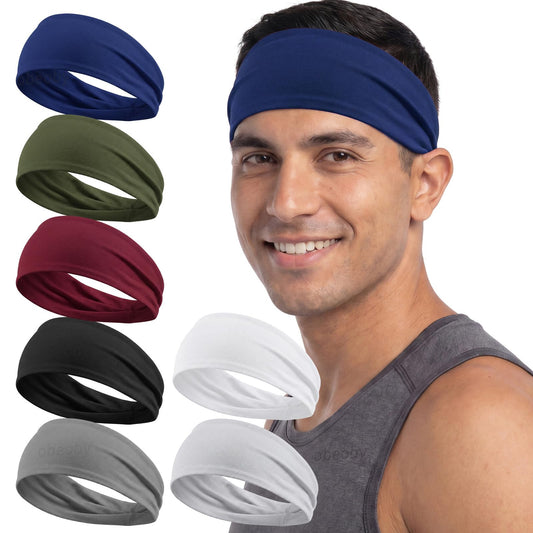 Obeoby 7 Pcs Headbands for Men, Soft Elastic Sports Sweatbands - Non Slip Moisture Wicking Bandanas Hair Band Head Wrap and Running Accessories for Gym Workout, Football, Yoga and Daily Athletic Use