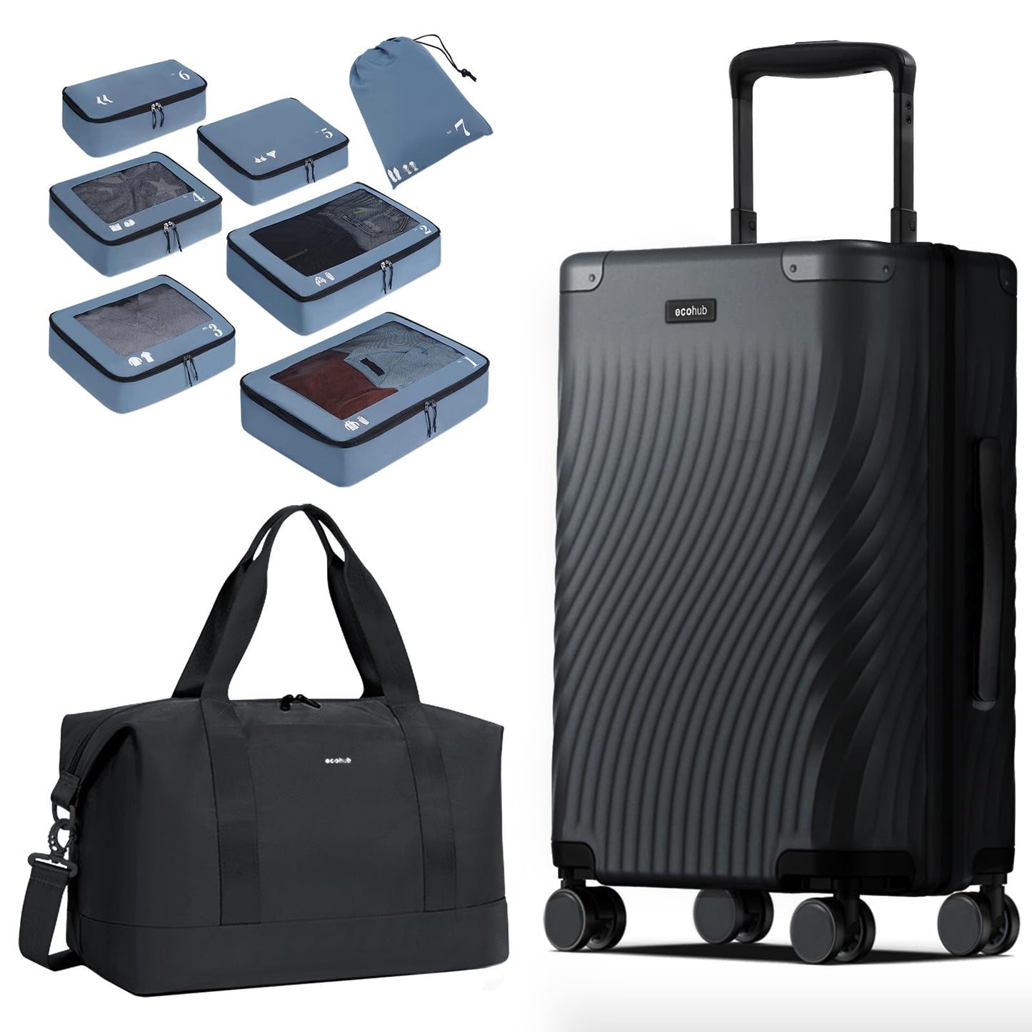 ECOHUB Hardside Expandable Carry On Luggage 2 Set and Packing Cubes 7 Set Tear-Resistant Packing Cubes