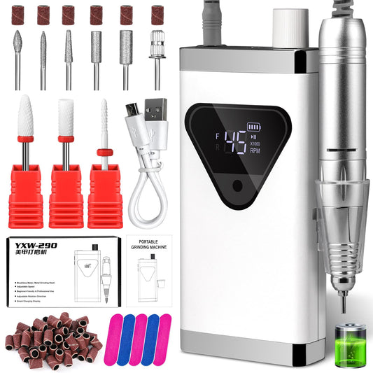 Professional Cordless Nail Drill Kits 45000RPM Electric Nail File for Acrylic Nails Removing and Polishing Gel Nails Lightweight and Easy to Use Ideal for Home and Salon Manicure Pedicure (White)