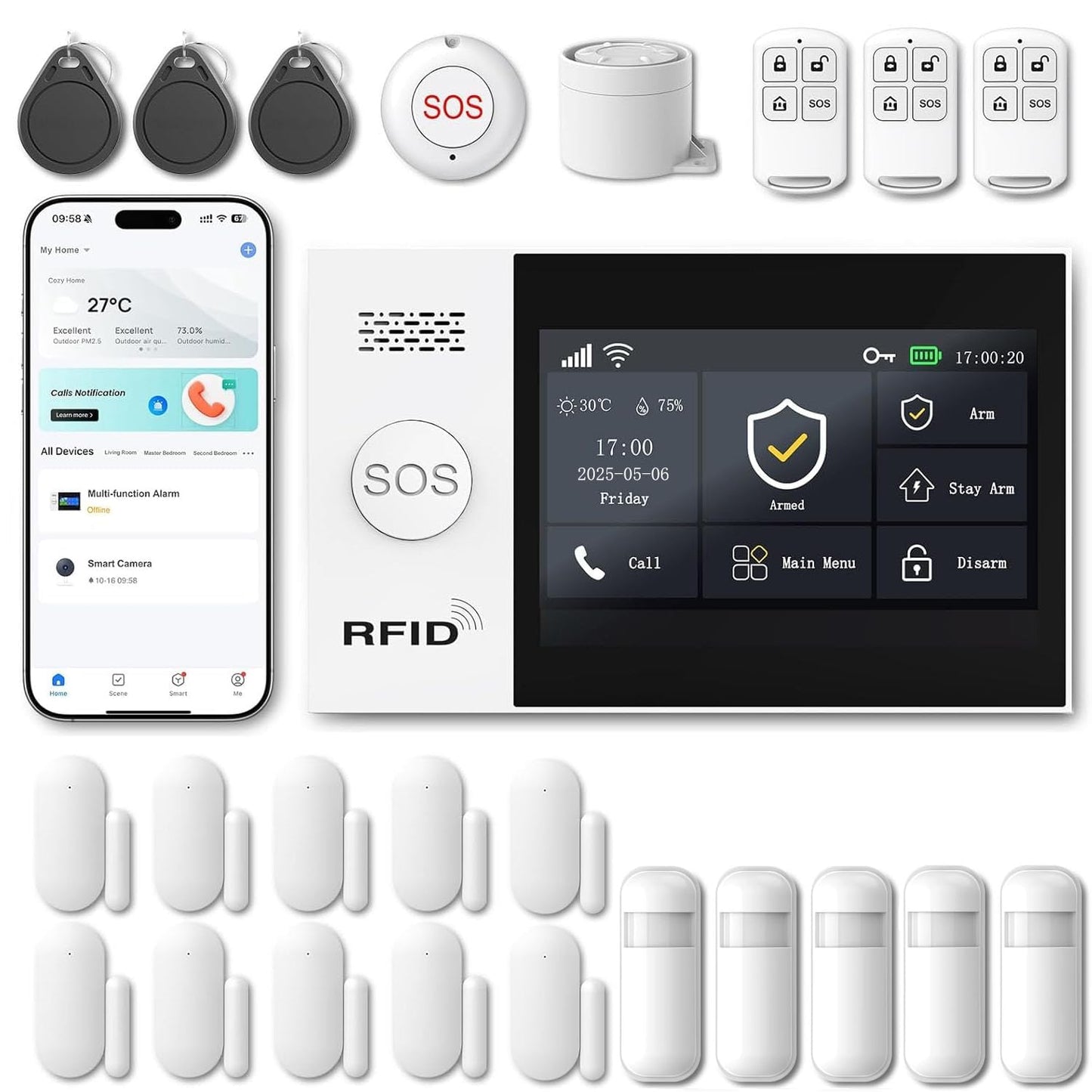 WiFi Wireless Alarm System for Home Security - 24/7 Protection Smart Home Devices 4.3" Touch Screen, GSM/4G+WiFi, App Instant Alerts, No Monthly Fee, Alexa Compatible for Villa, Kids Safety (24 pcs)