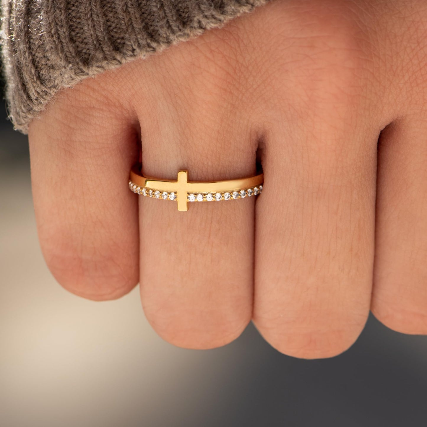 STORYJEWELLERY Cross Rings for Women, Purity Ring, Christian Ring, Gold Plated Rings for Women, Christian Jewelry, Confirmation Gifts, Baptism Gifts, Size 7