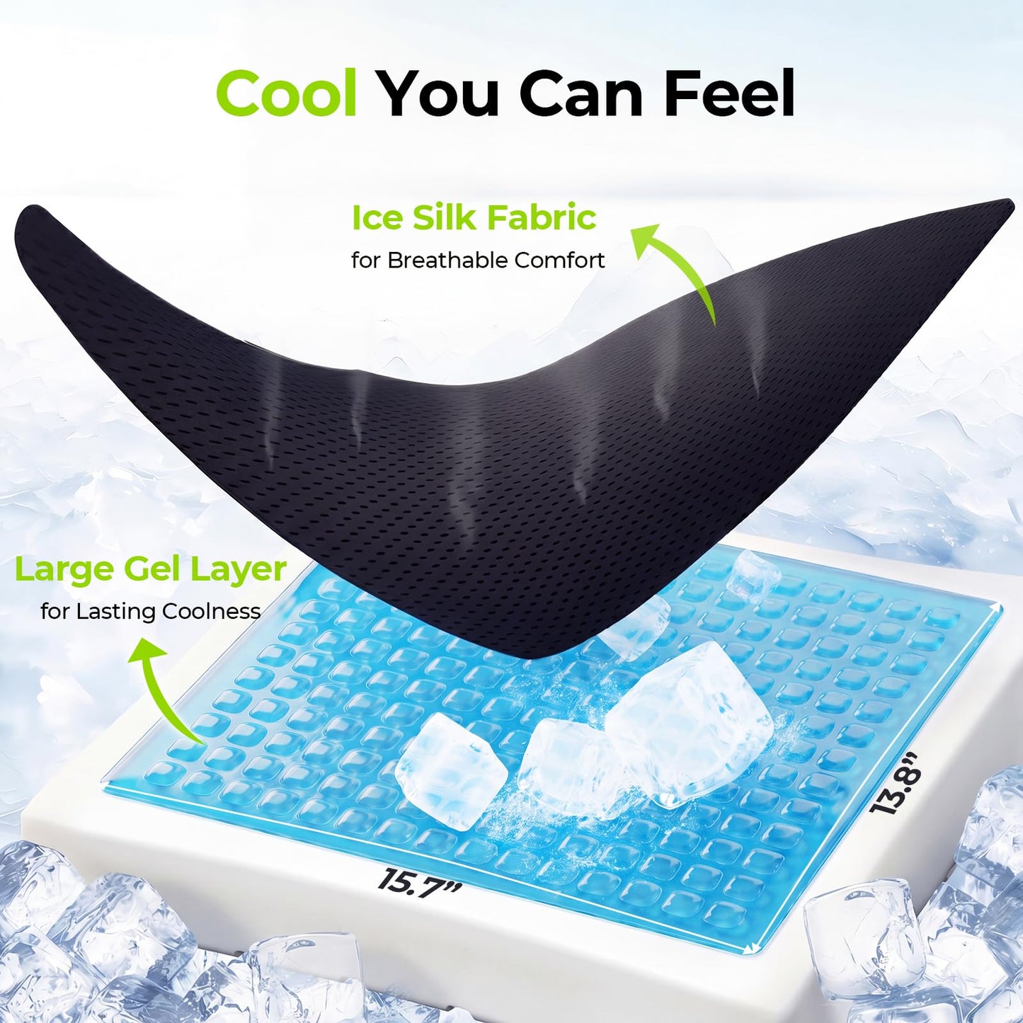AUVON Cooling Gel Wheelchair Seat Cushion for Sciatica, Back, Pressure Sore and Ulcer Pain Relief, Breathable Memory Foam Chair Cushion with Waterproof Silk Fabric, Removable Strap, Anti-Slip Cover