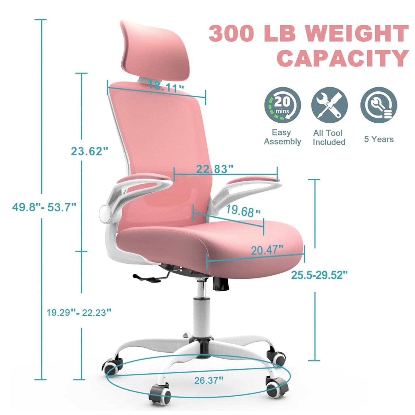 Mimoglad Office Chair, High Back Ergonomic Desk Chair with Adjustable Lumbar Support and Headrest, Swivel Task Chair with flip-up Armrests for Guitar Playing