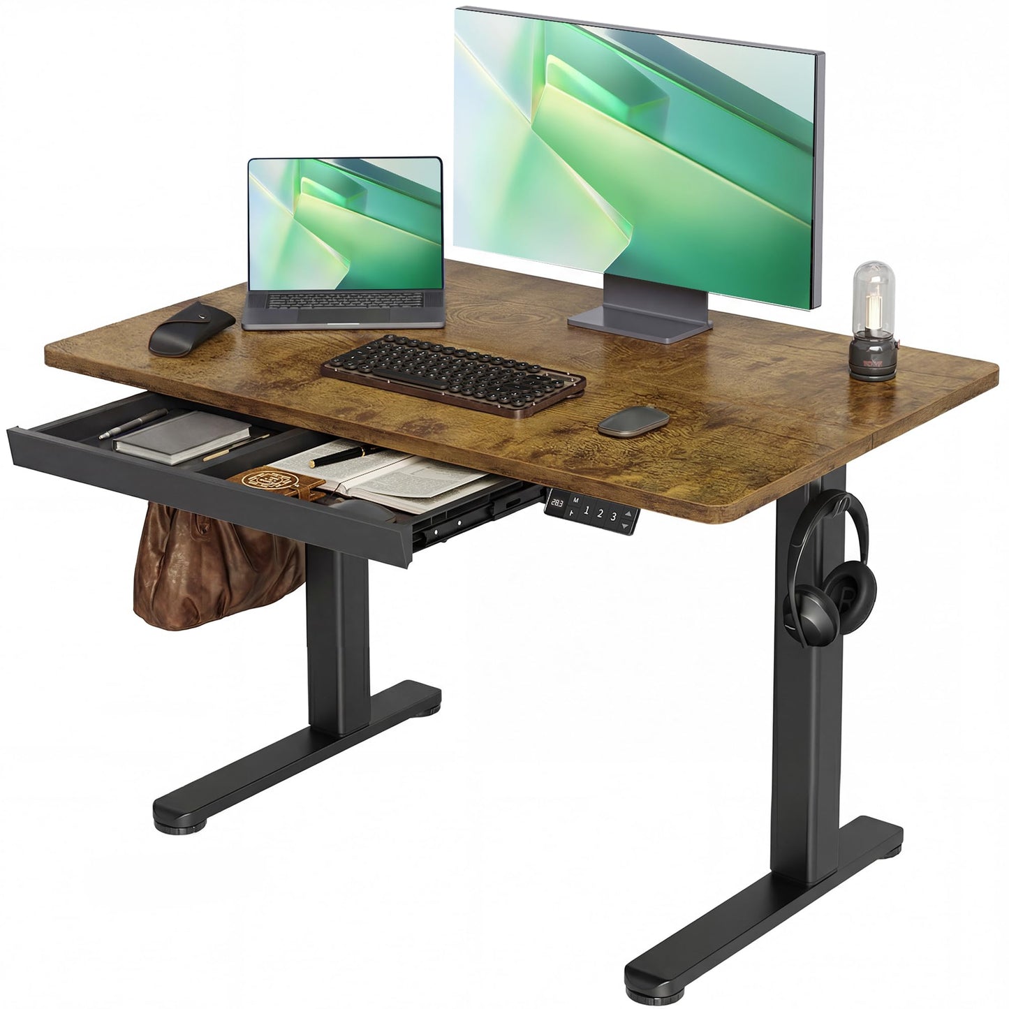 Claiks Standing Desk with Drawers, Electric Standing Desk Adjustable Height, Stand Up Desk Computer Workstation, 40 Inch, Rustic Brown