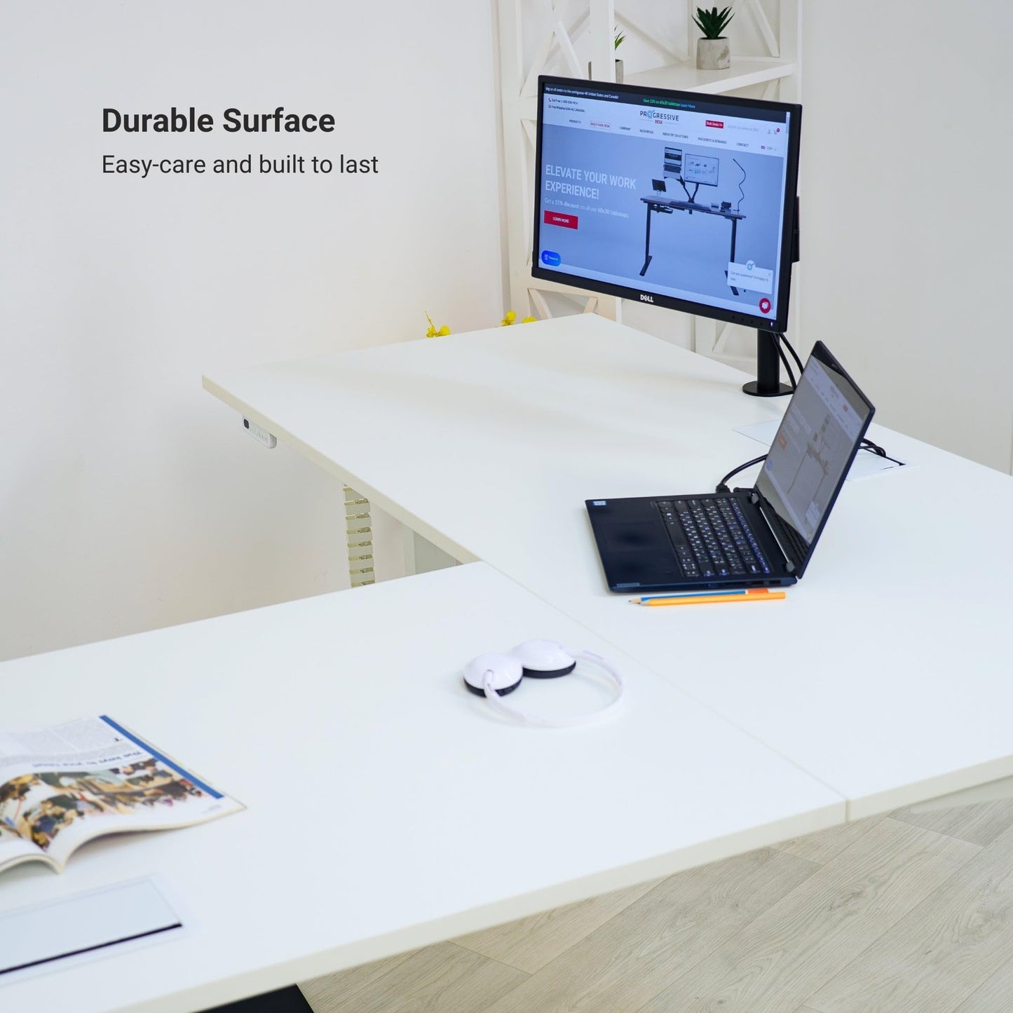 Progressive Desk Electric Stand Up Height Adjustable Standing Desk - L Shaped 78" x 60" Corner Table Computer Rising Workstation - Black Frame, Roasted Walnut