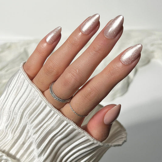 Glamnetic Press On Nails - The Vow | Short Almond Fake Nails, Nude with a Glossy, Velvet Finish, Salon Quality | 15 Sizes - 30 Nail Kit with Glue
