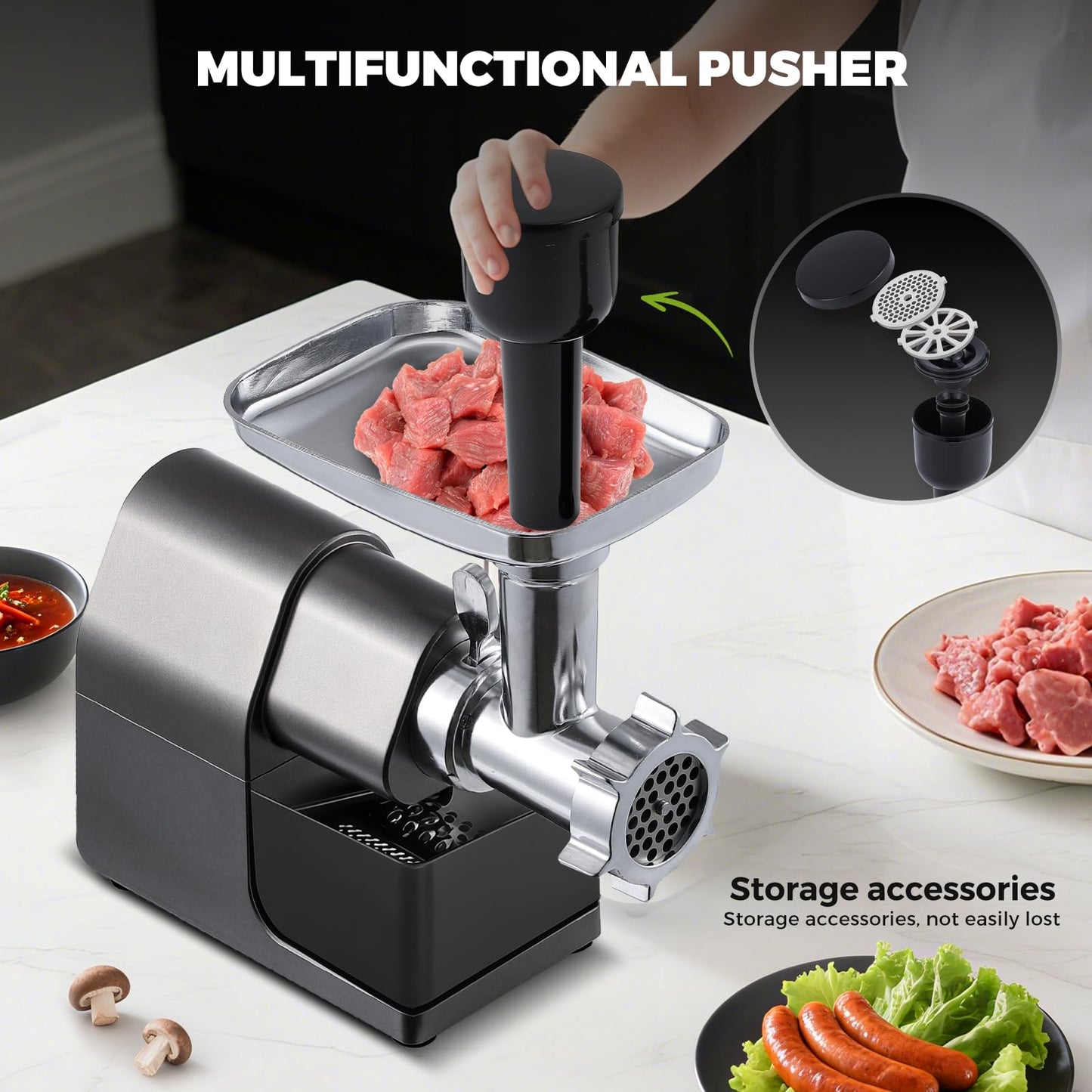 Flyseago Multifunctional Meat Grinder Electric 3200w Digital Touch Control Commercial Heavy Duty Meat Grinder, Veggie Slicer, Ice Cutter Sausage Stuffers and Kubbe Kit for Household Use & Commercial