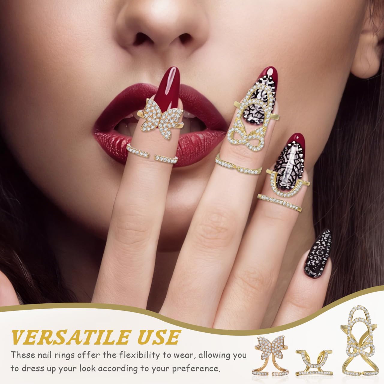 Beaupretty 3pcs Wear Manicure Nail Finger Jewelry Fingernail Rings Jewelry Fingernail Tip Rings for Women Set Zircon Metal Miss