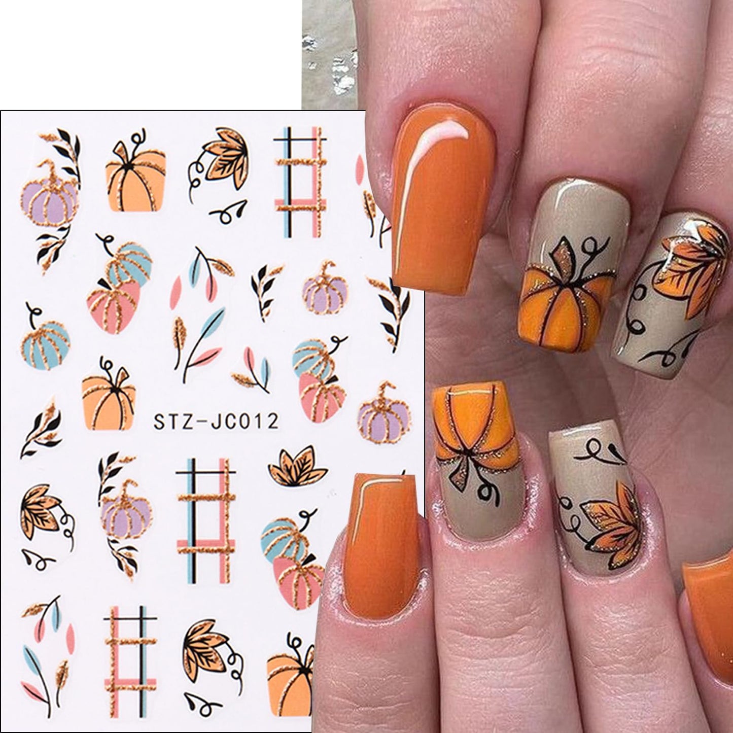 6 Sheets Fall Nail Art Stickers Thanksgiving Day Nails Decals 3D Self Adhesive Maple Leaf Nail Stickers Cute Fox Pumpkin Maple Leaves Design Fall Nails Supplies for Women Autumn DIY Manicure Decor