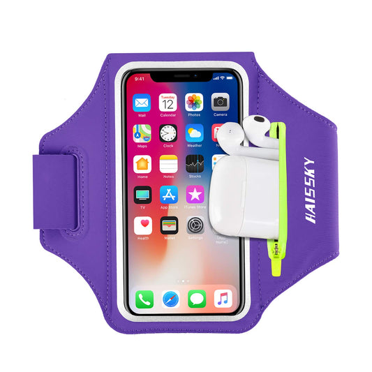 Running Armband with Earphone Bag Cell Phone Armband for iPhone 17 16 15 Pro 14 Plus 13 11 XR, Galaxy S24/S10 Water Resistant Sports Phone Holder Case & Zipper Slot Car Key Holder for 6.7 inch Phone