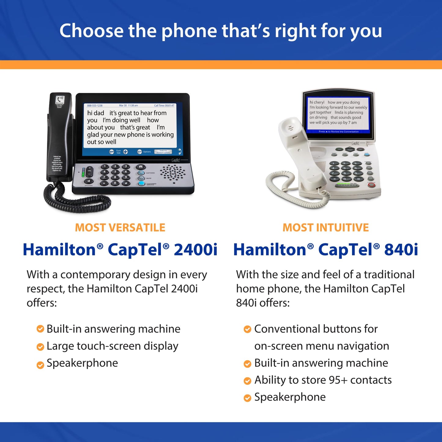 Hamilton CapTel 840i Captioned Telephone, Hearing Impaired Phones, Auto/Assisted Captions & Volume Control up to 40dB, Conventional Button Menu Navigation, Wi-Fi, Answering Machine & Speakerphone