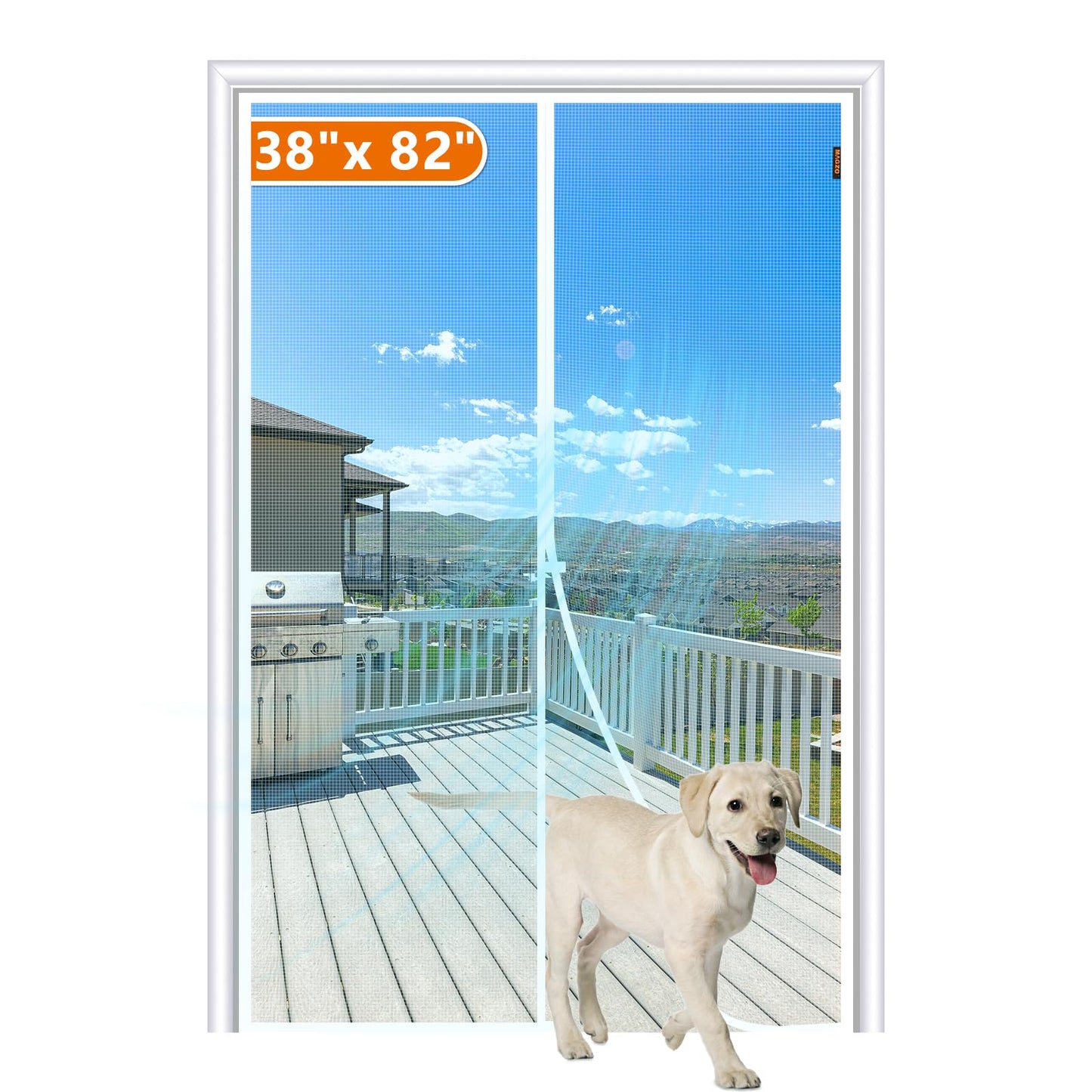 MAGZO Magnetic Screen Door Fit Door Size 38 x 82 Inch, Screen Size 40" x 83" Strong Magnet Mesh with Reinforced Hook & Loop for Patio, Sliding and French Entrances, White