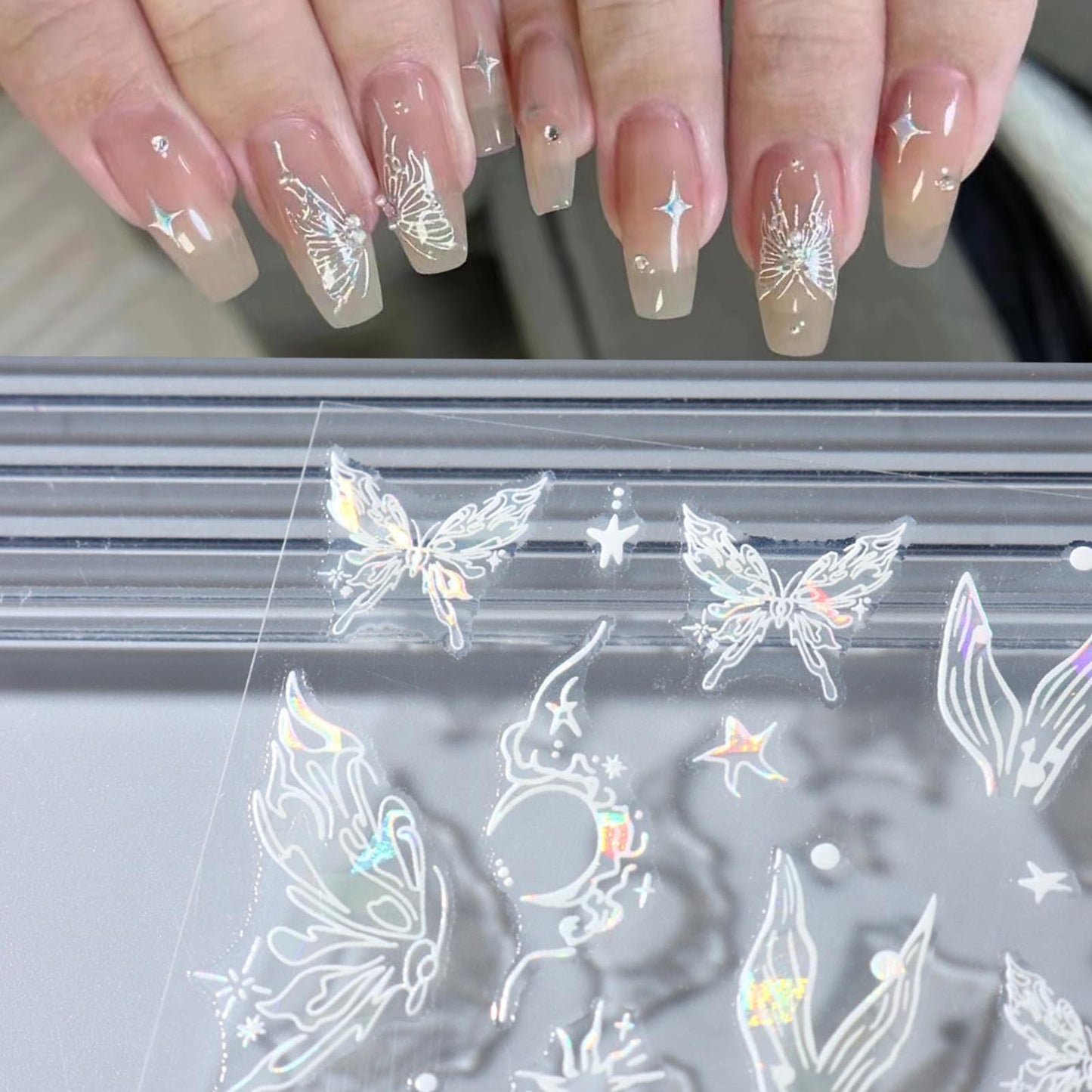 8pcs Gold Flower Leaf Nail Art Stickers 3D Self-Adhesive Metallic Nail Decals Floral Butterfly Nail Art Supplies Rose Gold Silver Petal Leaves Designs DIY Acrylic Nail Decorations for Women