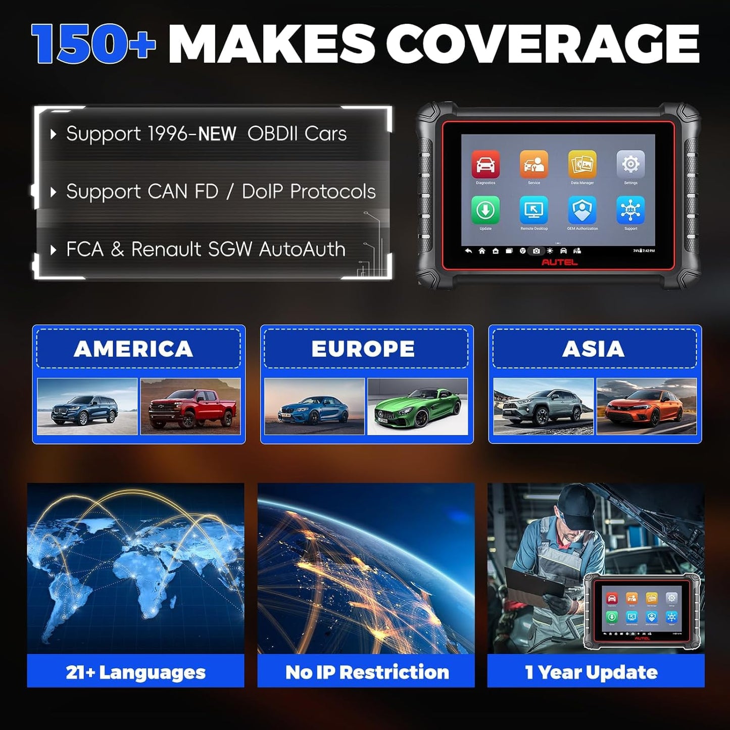Autel MaxiCOM MK900 Bidirectional Scanner, New Autel Scanner Upgrade from MK808S MX808S MK808Z, 40+ OBD2 Service Mode, All System Scan Tool for Car, WiFi Print, DoIP CAN FD, FCA Auto Auth