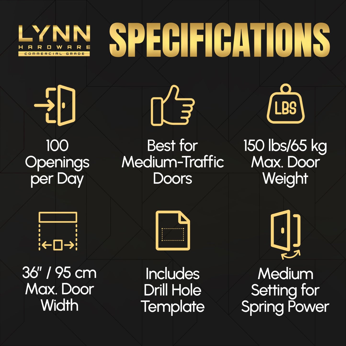 LYNN HARDWARE Medium Duty Automatic Door Closer (Silver) - Highly Durable Cast Aluminum, Commercial or Home Use, Adjustable Speed Controls, 3 Mounting Options, 3 Hour Fire Rated (DC6003 Model)