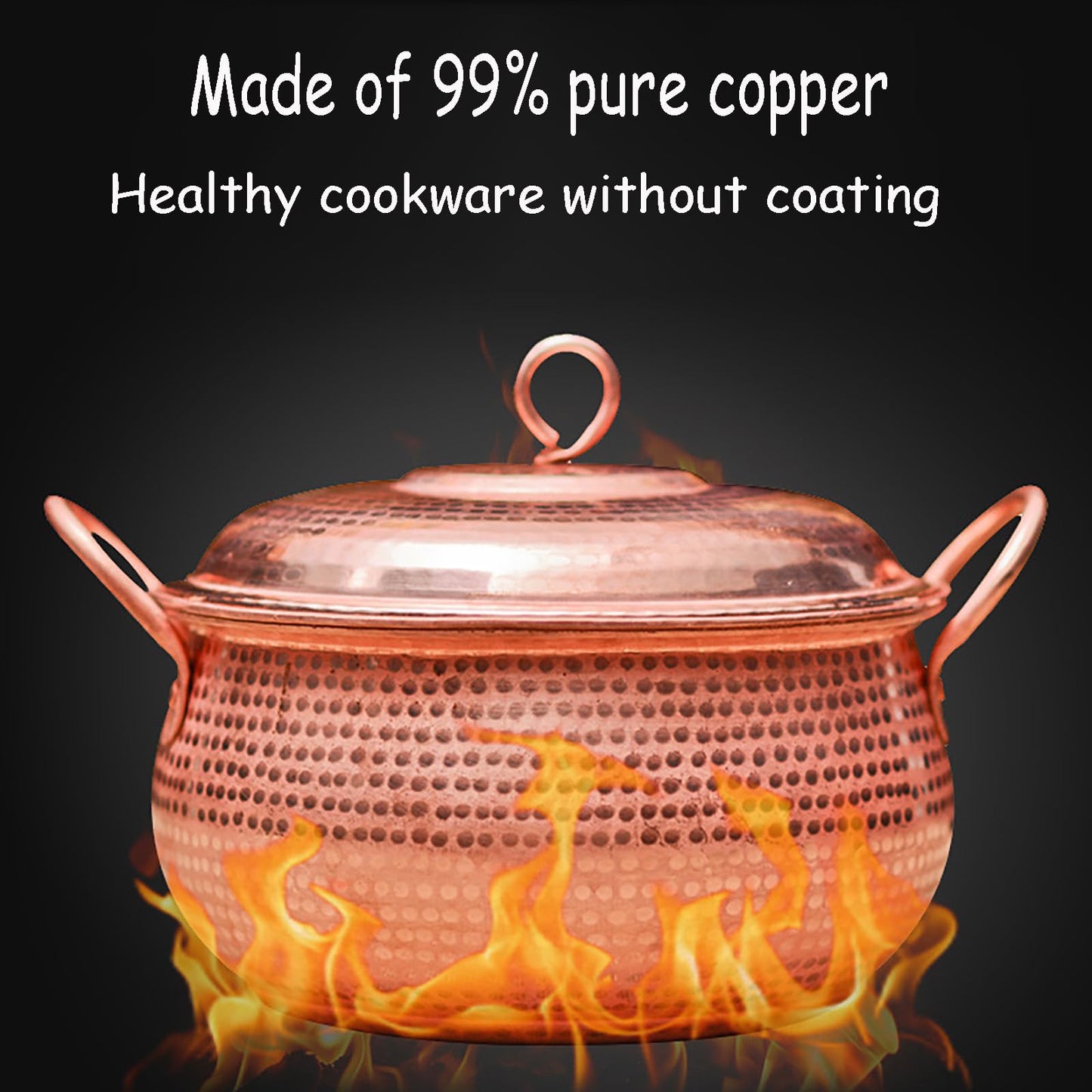 CVQWRJH Handcrafted Pure Copper Cooking Pot, Copper Kitchen Cookware with Lid Purple Copper Soup Pot and Pan for Induction Cooker Camping Restaurant,22CM