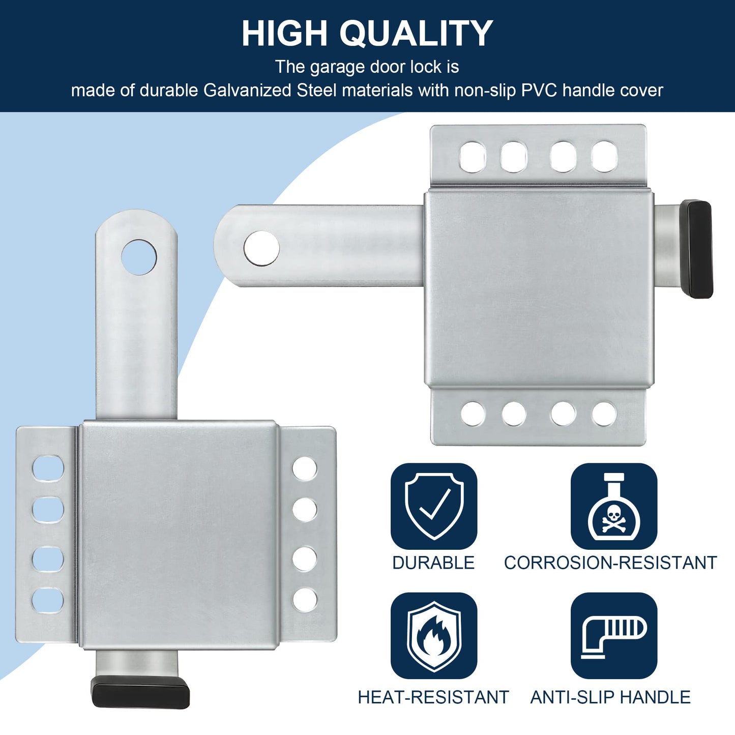 8 Pack Garage Door Side Lock with Self Tapping Screws, Heavy Duty Inside Deadlock Dual Side Lock Part, Galvanized Steel, for Door Security Slide Latch Assembly Replacement, Black PVC Handle Cover