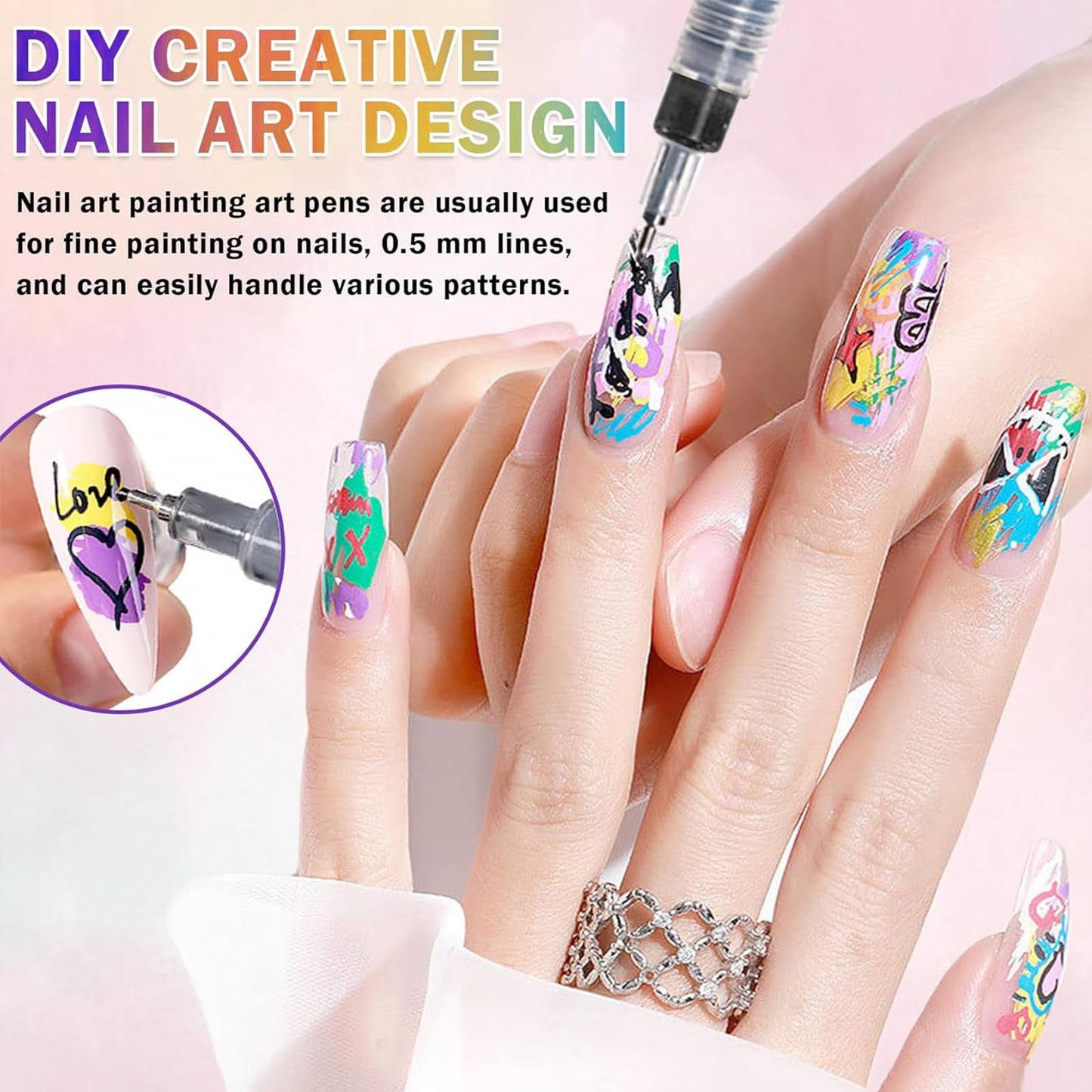 12 Colors Nail Art Pens Set, DIY Nail Art Marker Drawing Painting Liner Pen, Waterproof and Quick-drying Nail Polish Pens for Graffiti Dotting Drawing Painting Point Liner