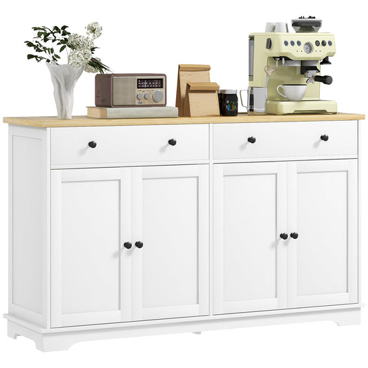 HOMCOM Sideboard Buffet Cabinet with Storage, 55" Modern Kitchen Cabinet with 4 Doors, 2 Drawers and 2 Adjustable Shelves, Coffee Bar Cabinet, White