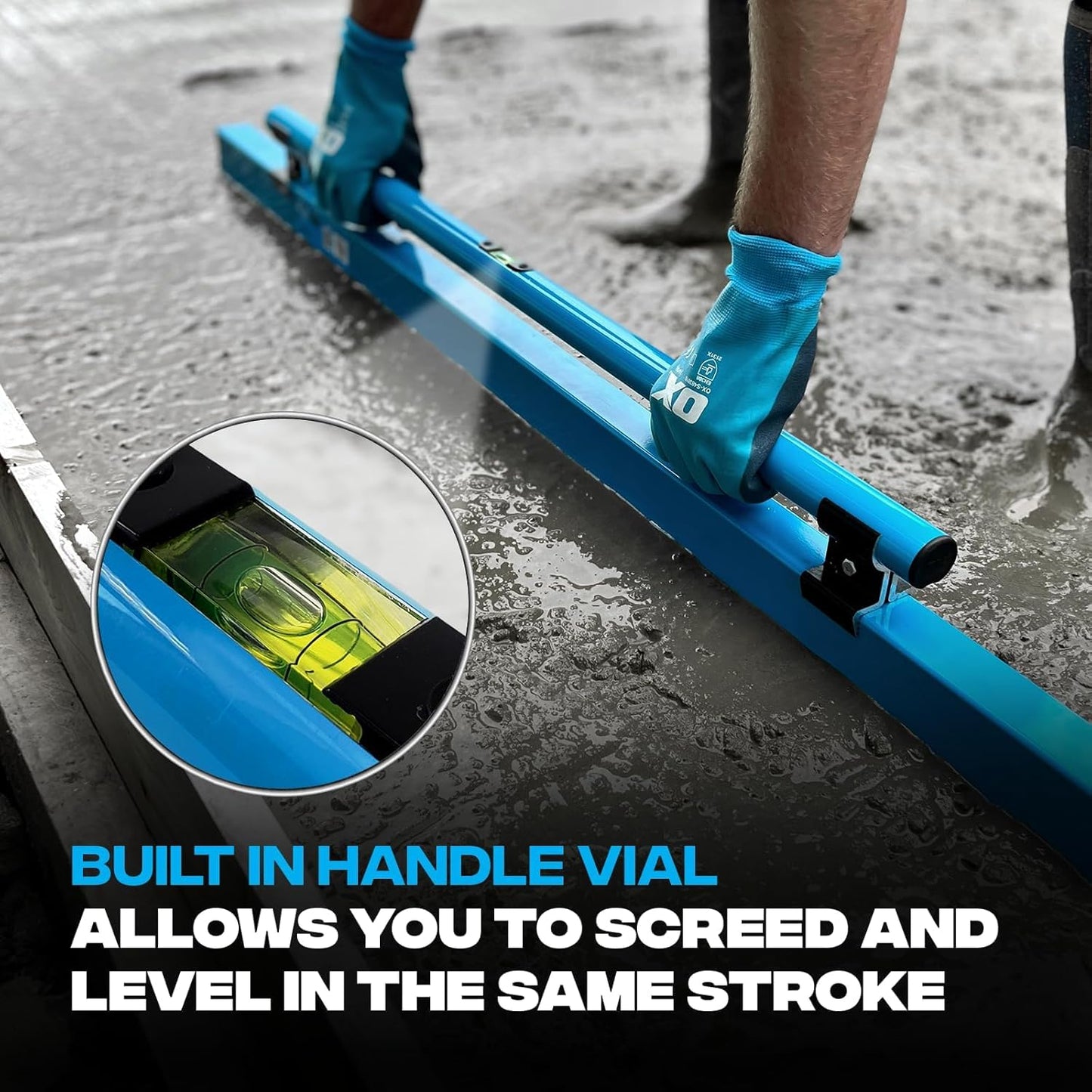 OX Tools Concrete Screed, Pro Series 96 Inch Screed with Level Vial, 8 Ft Concrete Darby, Aluminum Lightweight & Reversable Handle for Cutting and Smoothing Concrete, Powder Coated for Easy Cleanup