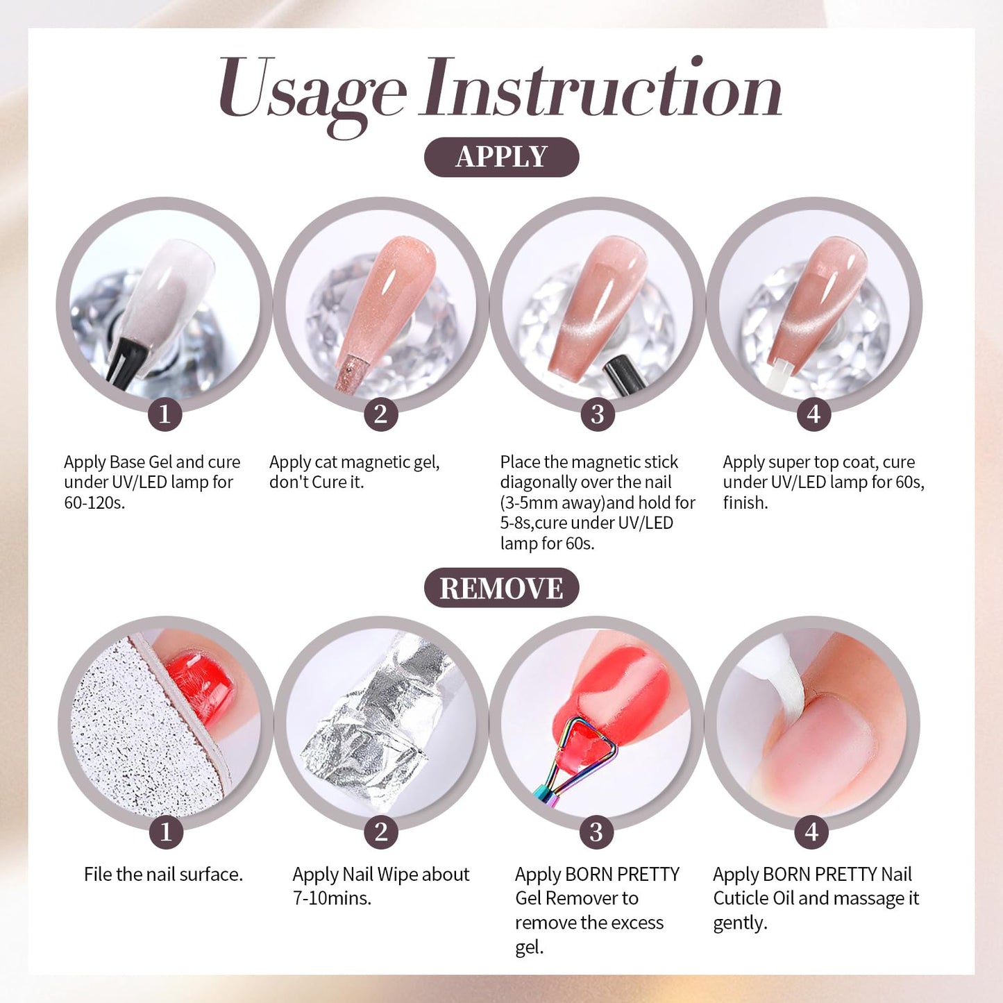 Born Pretty Magnetic Gel Nail Polish Set,Cat Magnetic Eye Gel Jelly Glass Crystal Magnetic Gel Polish Nail Art Manicure Kit 6PCS