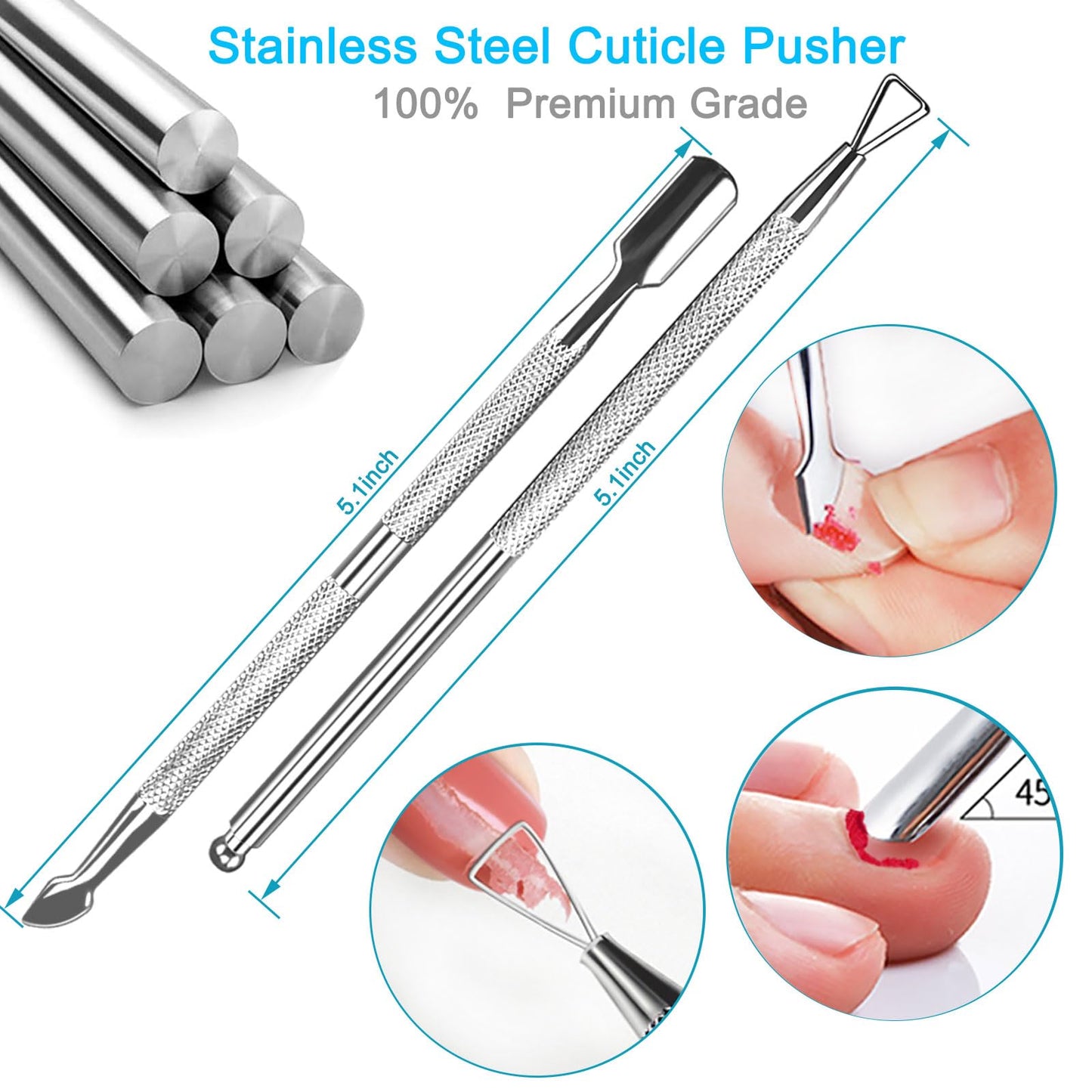 Pingispower Cuticle Trimmer & Cuticle Pusher Kit, 9PCS Professional Stainless Steel Cuticle Nippers & Cuticle Cutter Remover Manicure Tool for Women Home Salon &Travel for Fingernails & Toenails