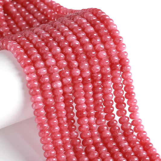 5x8mm 76pcs Natural Stone Rose Pink Jade Rondelle Spacer Loose Beads Abacus Disk Stone Round Loose Gemstone Beads for Jewelry Making DIY Bracelet Necklace