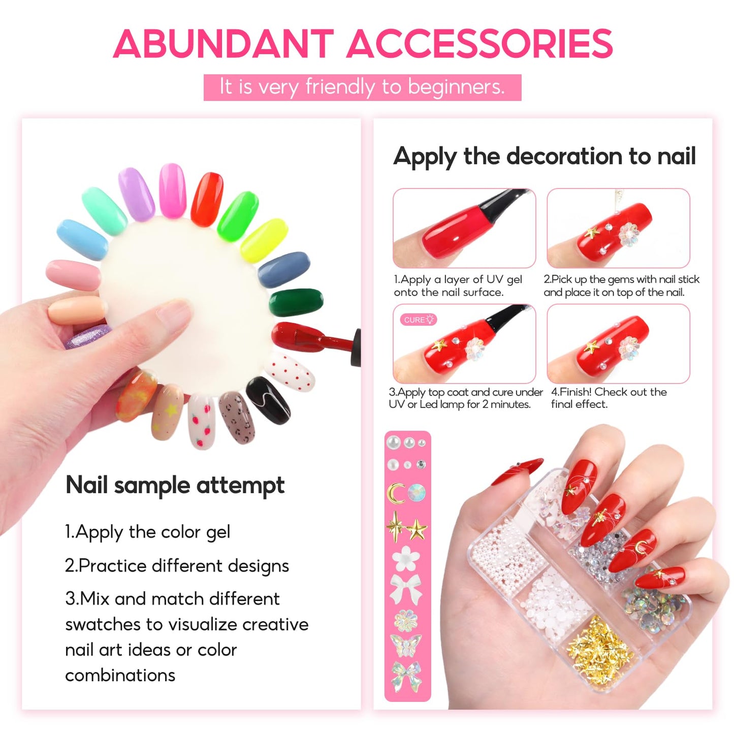 COSCELIA 60PC Gel Nail Polish Kit with U V light 55 Colors Gel Nail Polish Set 5PC Top Base Coat Glitter Rhinestones All Seasons French Manicure Starter Kit at Home for Women Girls