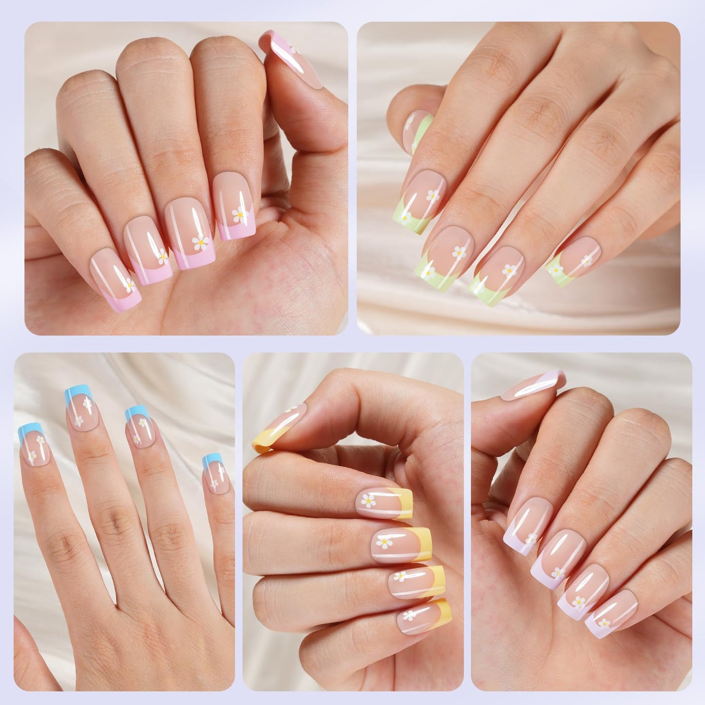 Plauva 450Pcs Short Press On Nails, French Tip Press On Nails Square, Soft Gel Stick On Nails Reusable Fake Nails for Women 15 Sizes