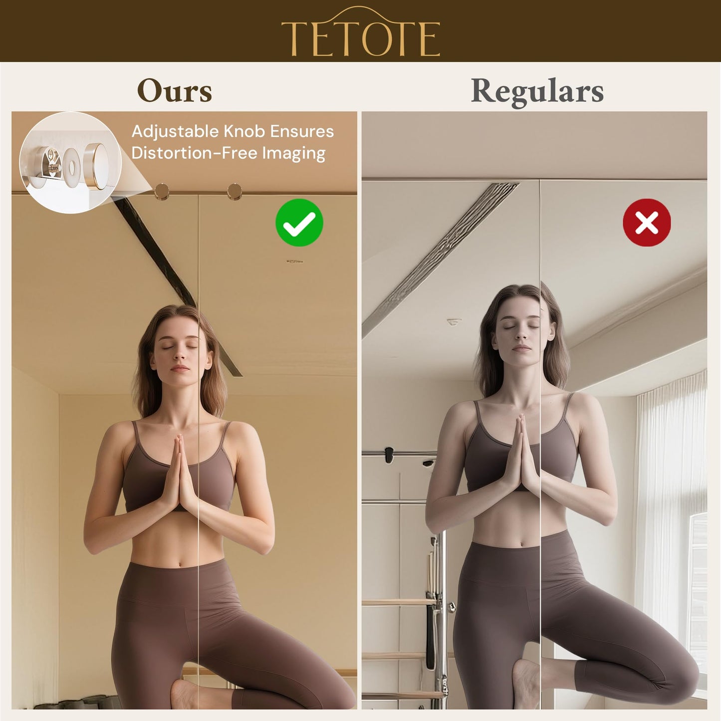 TETOTE Home Gym Mirror 48" x 24" x 2PCS, Large Full Body Mirror for Fitness, Yoga, Dance, Wall Mounted for Garage, Dance Studio, Bedroom, Oversized Frameless, 2 PCS