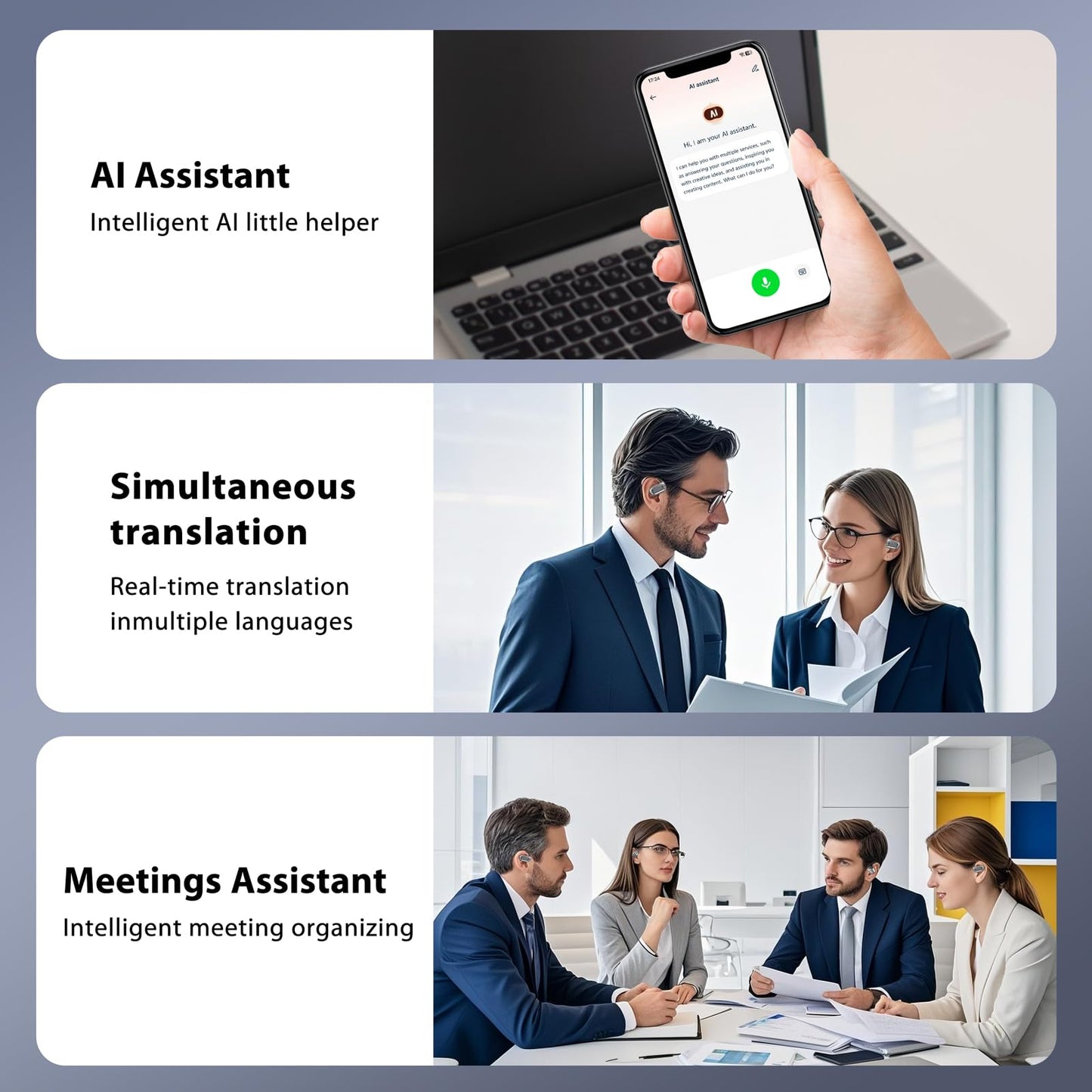 AI Language Translation Earbuds Real Time, 144 Language Translator Earbuds, OWS 3-in-1 with LCD Touch Screen & Charging Case, Wireless Bluetooth Open Ear Earbuds for Travel, Business, Learning